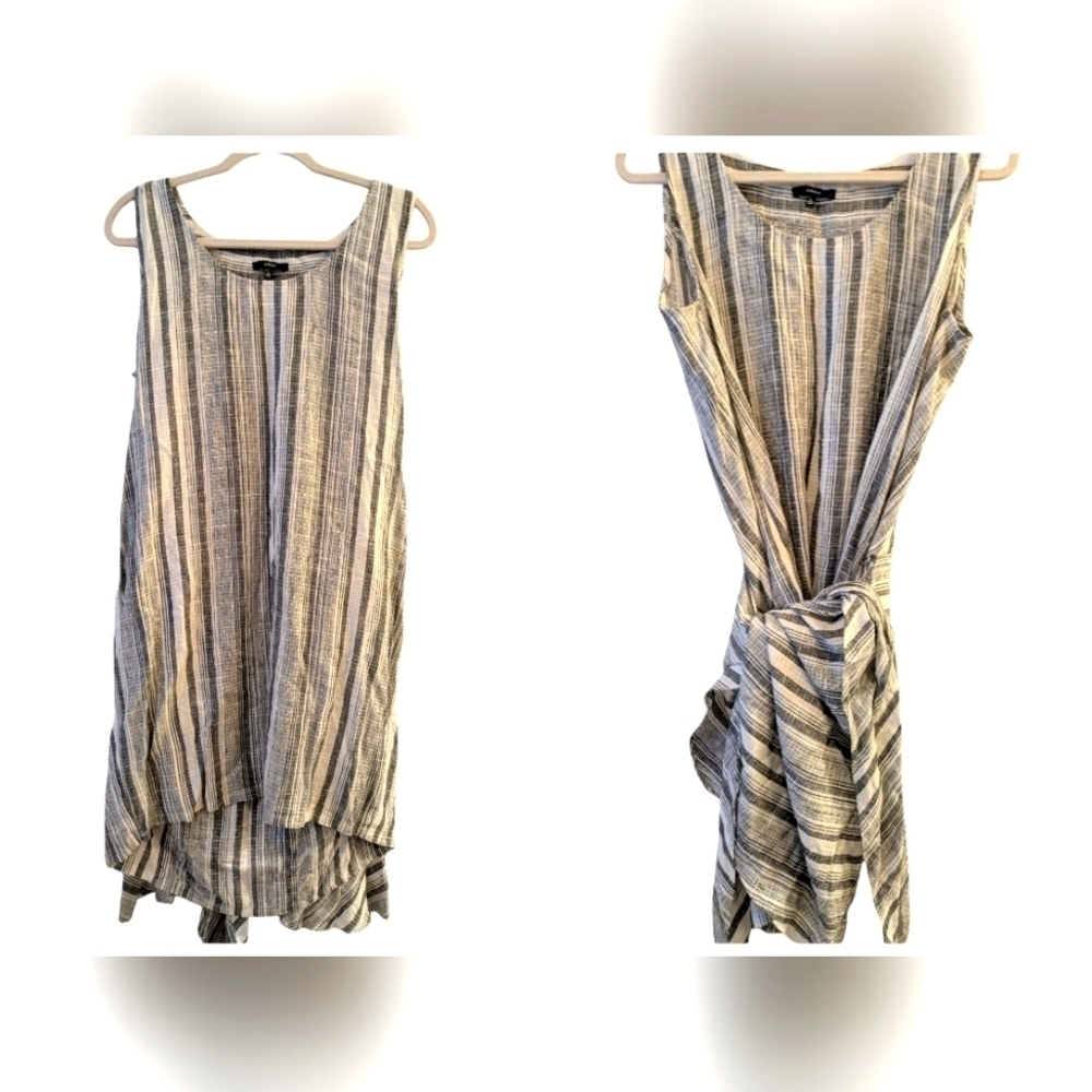 DREW for Anthropologie Wrap Dress L Stripped Linen Blend